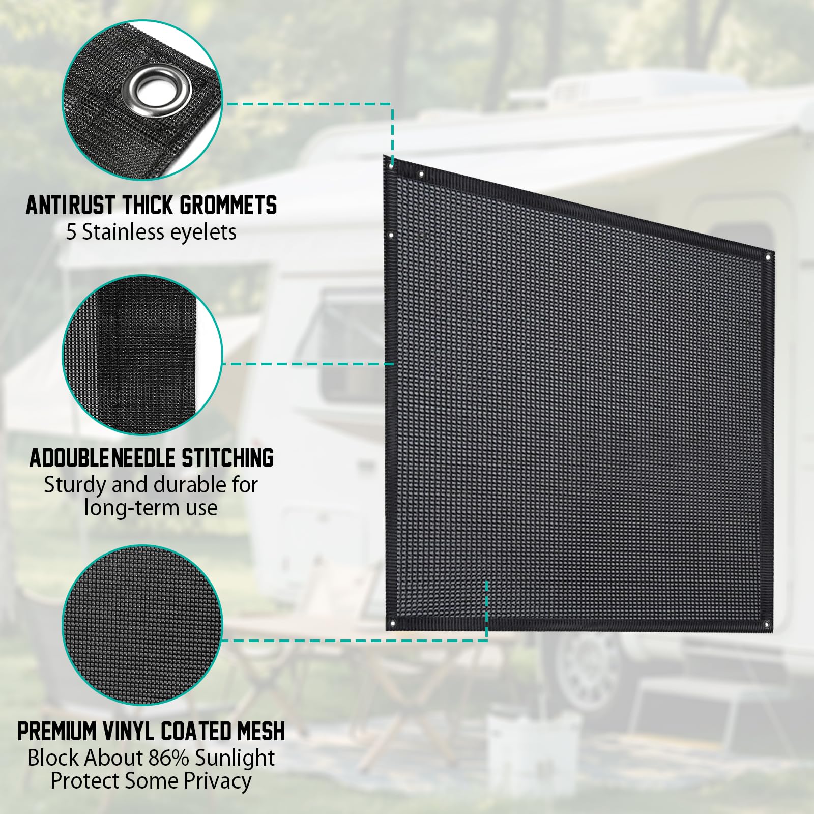 LIROPAU Wohnmobil-Markisen-Seitenschatten, Wohnmobil View Blocker Sonnenschutz, Schutz vor Sonne und Hitze, 86% View Blocker Markisen, für Wohnwagen, Campingwagen, Wohnmobil (Schwarz, 2.5(H) X 2.1(W))