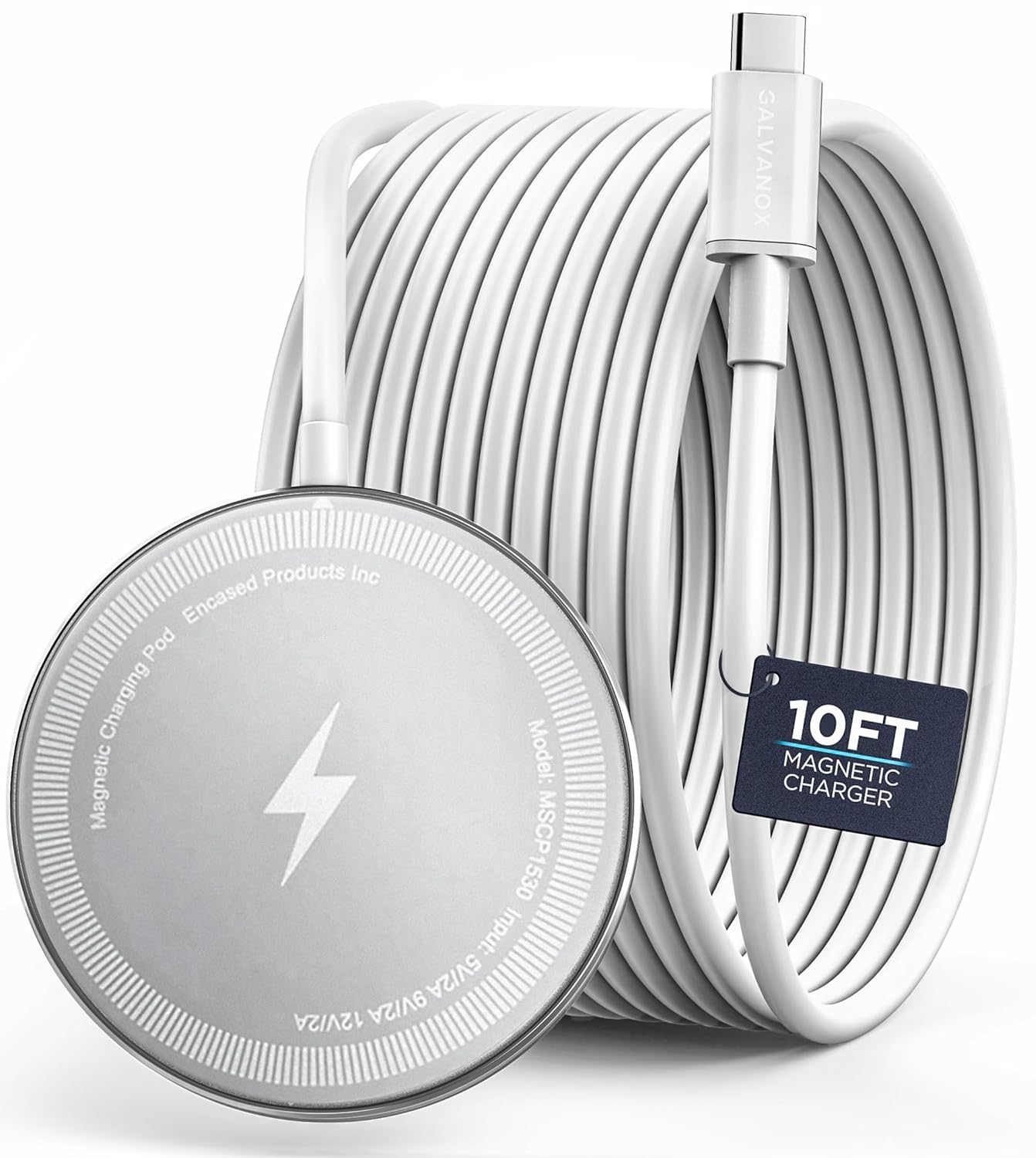 GALVANOX 10Ft Magnetic Wireless Charger, Compatible with MagSafe (15W) Fast Charging Pad with Extra Long Cord for iPhone (White/Silver) GALVANOX 10Ft Magnetic Wireless Charger, Compatible with MagSafe (15W) Fast Charging Pad with Extra Long Cord for iPhone (White/Silver)
