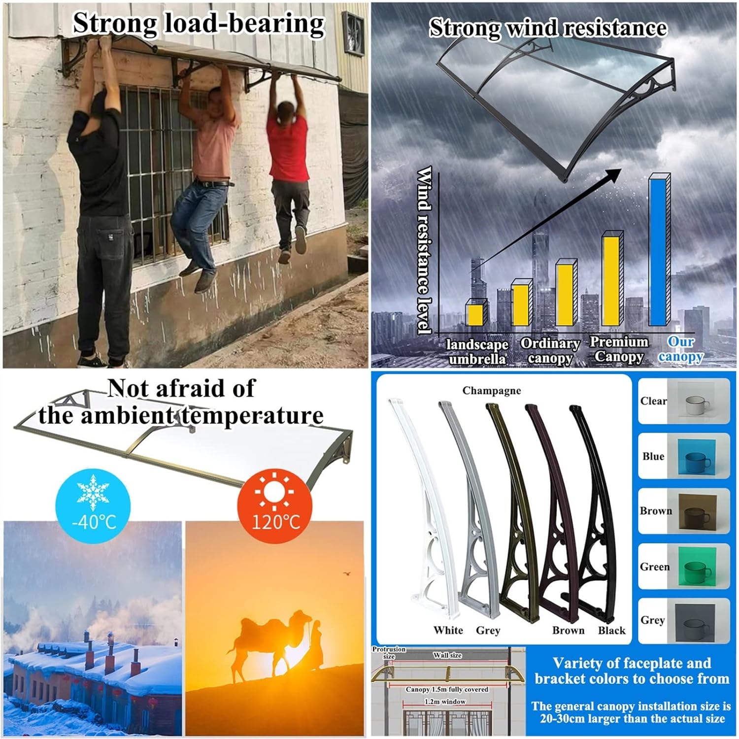 Window Awning Patio Porch Front Door Canopy, Curved Polycarbonate Cover for UV Rain Snow Sunlight Protection, Soundproofing Rainproof Outdoor Awning (Size : 60x120cm)