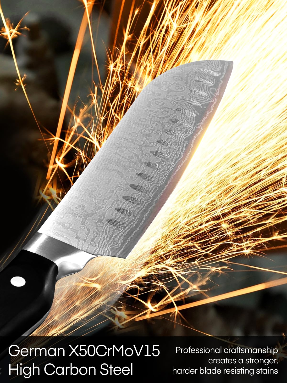Couteau Cuisine, FOHERE 14 Pièces Bloc de Couteaux avec Affûteur Intégré, Set Couteau Cuisine en Acier Inoxydable, Bloc Brun Rougeâtre en Bois