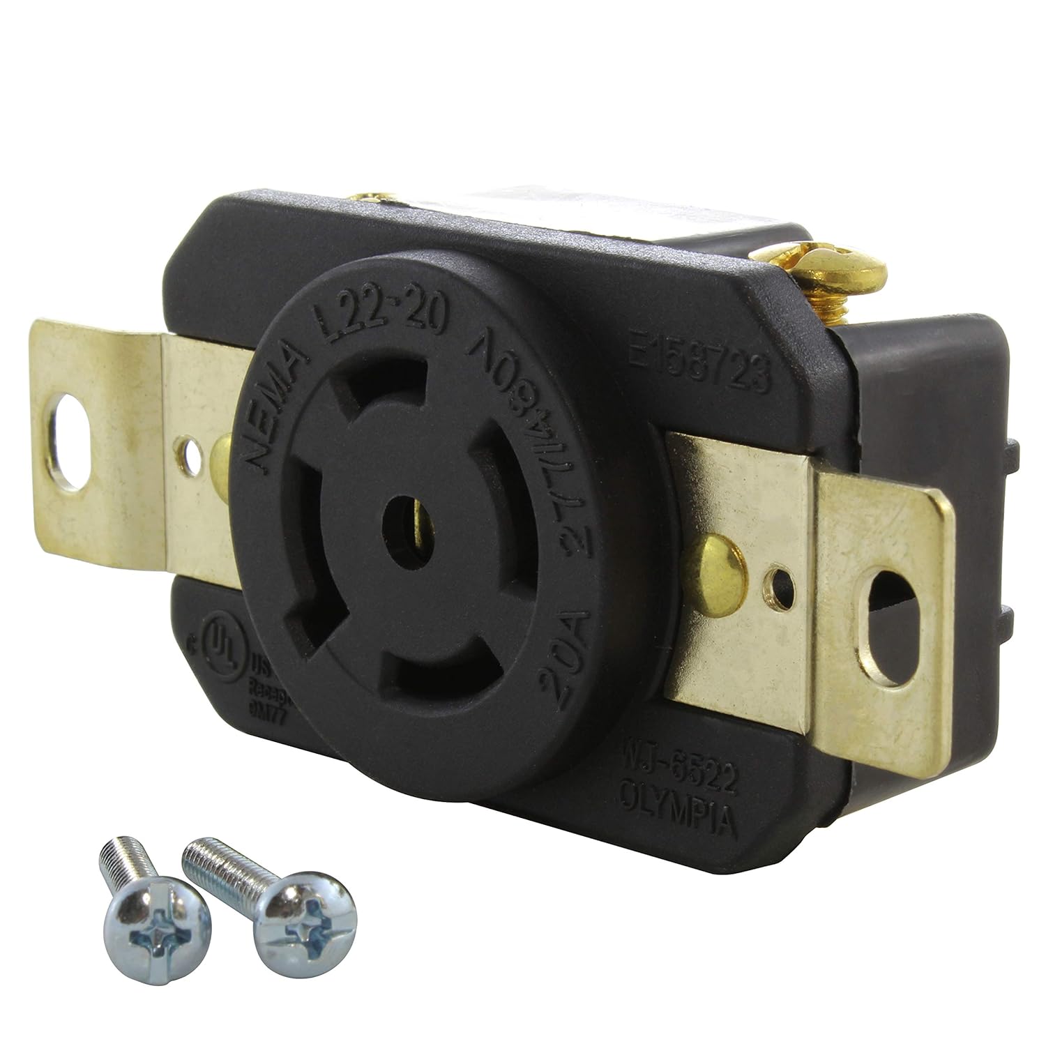 AC WORKS Flush Mount Industrial Locking Grade Receptacle (NEMA L22-20R)