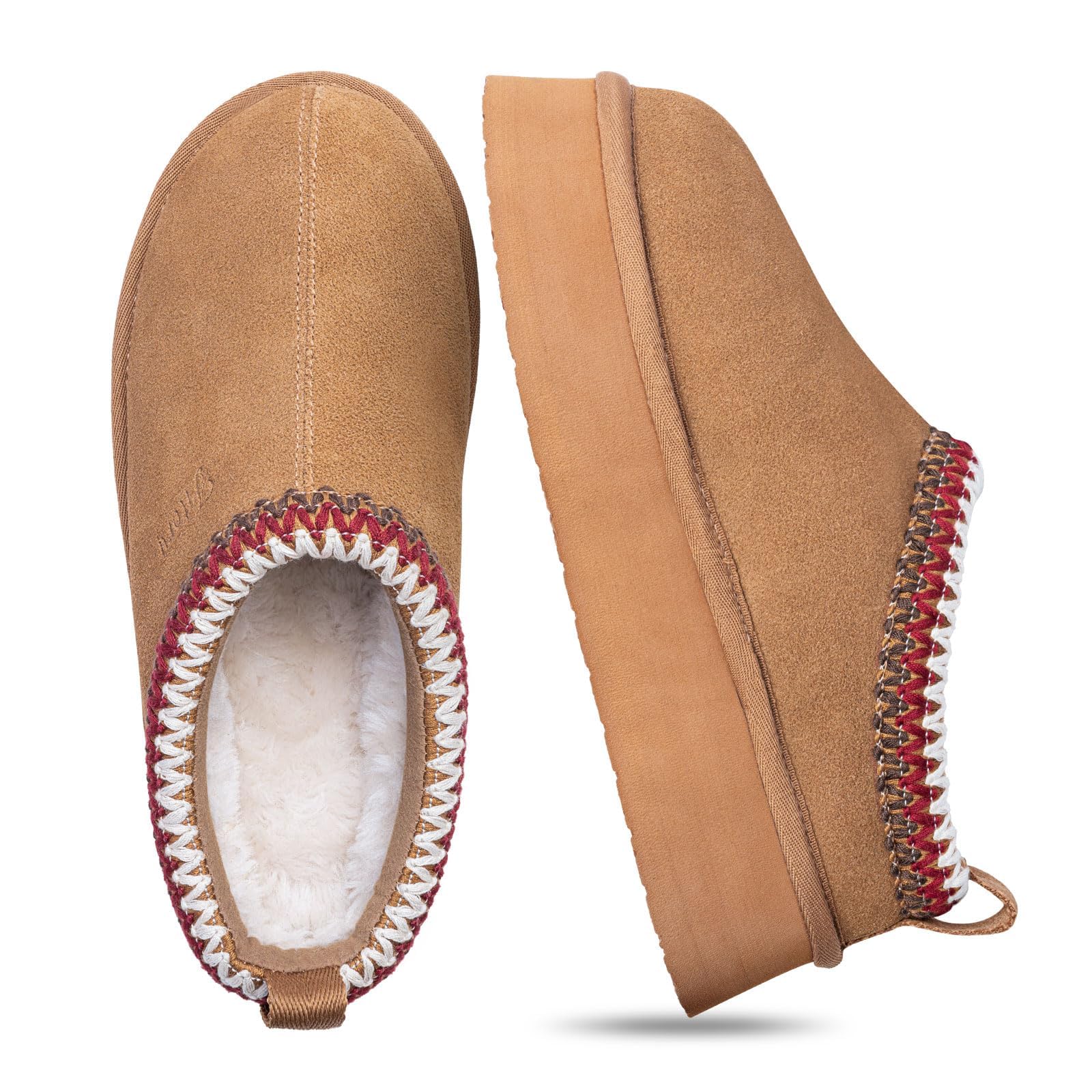 FITORY Womens Platform Slippers, Suede Ankle Boots with Fleece-lined for Indoor Outdoors Size 6-11