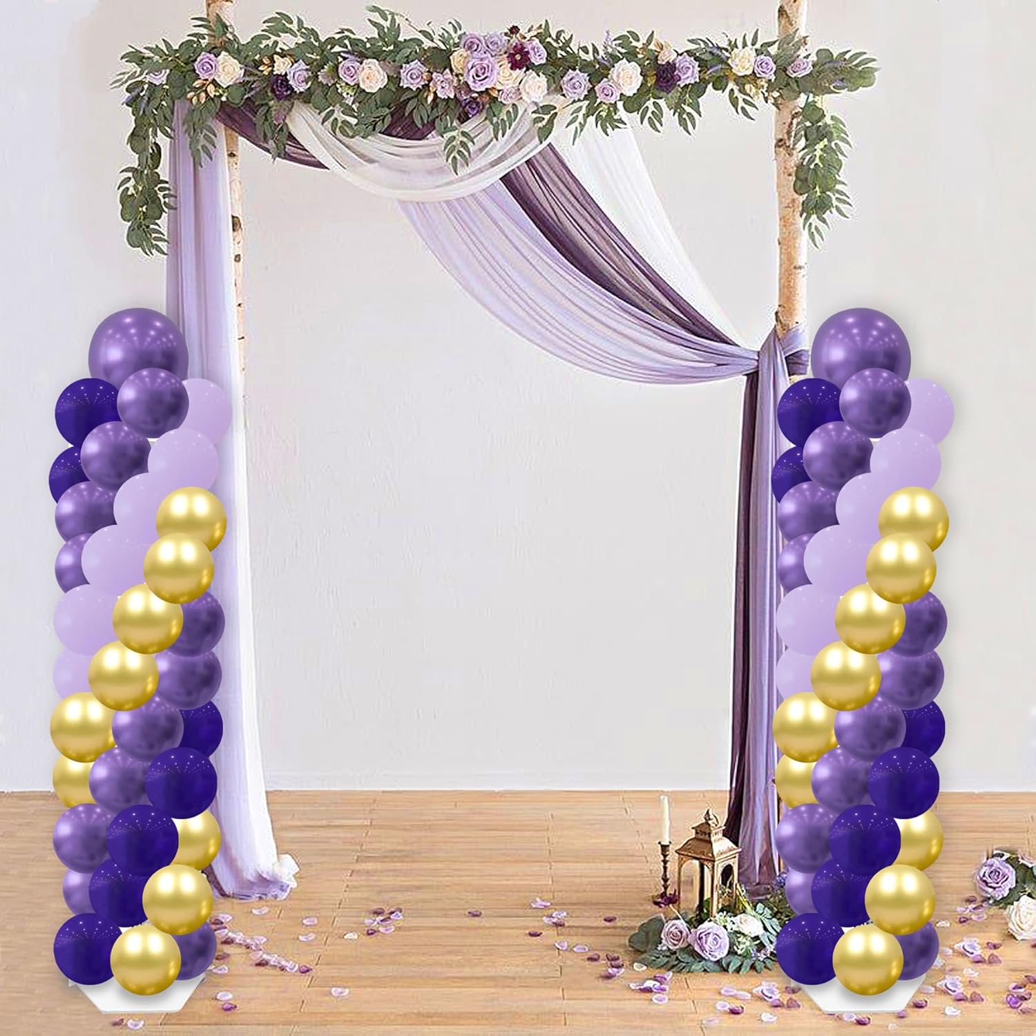 2 Sets Balloon Column Stand Kit with 100 Balloons 6 Ft Adjustable Balloon Stands Kit for Floor Purple Balloons Arch Column for Baby Girl Princess Party Birthday