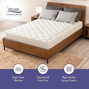 eXtreme comfort ltd Flame Essentials Double Mattress | Bonnel Spring, Soft Comfort Support, Breathable Cover, Vacuum Packed, White, 4ft6 x 6ft3 (135 x 190 x 18cm)