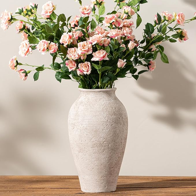 Vanselia Ceramic Flower Vase Home Decor - Large Tall Farmhouse Table Vases Rustic Vintage Living Room Kitchen Bedroom Decorations for House Book Shelf Office Coffee Desk Dining Fireplace (10" Retro)