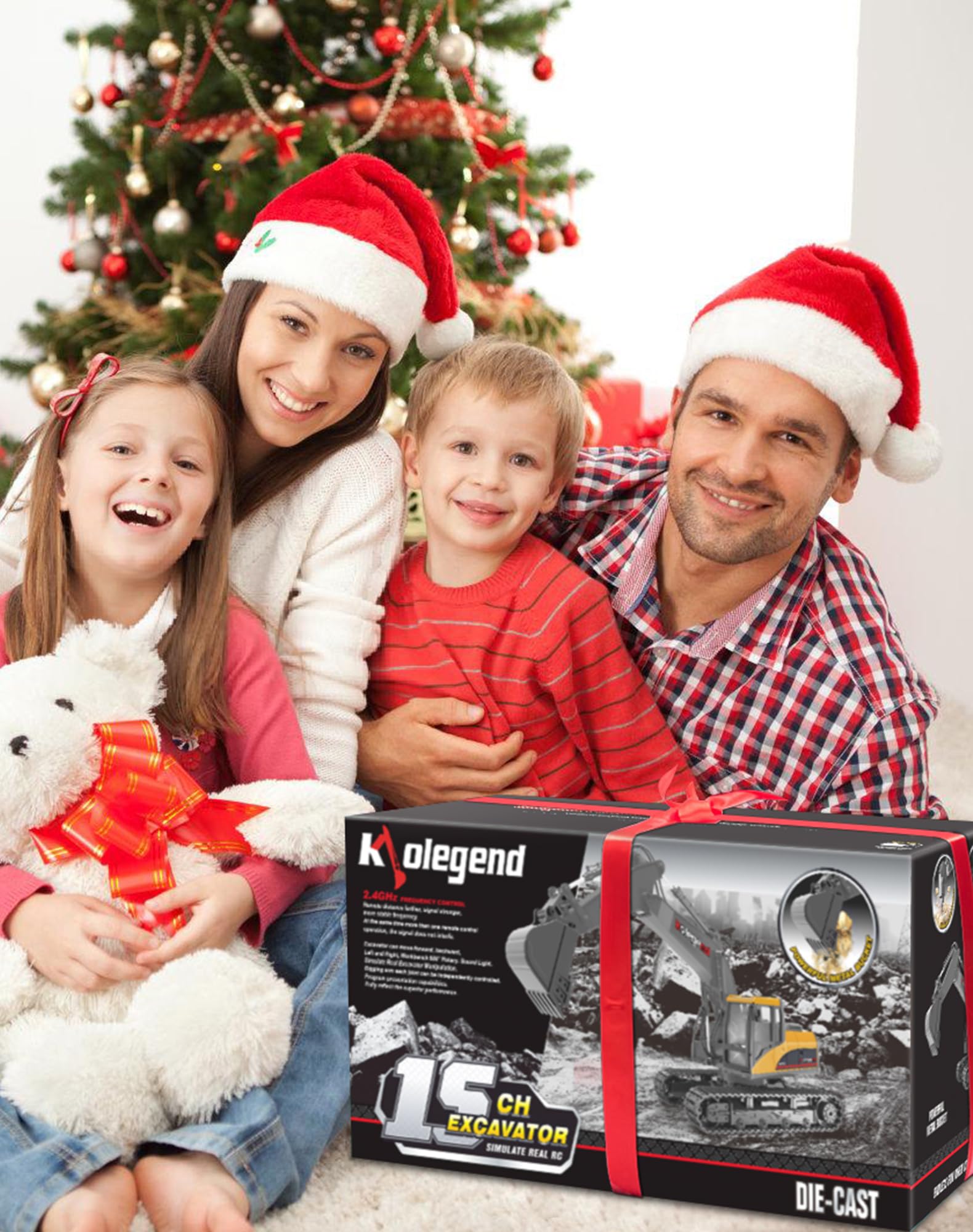 kolegend 3-in-1 Fernbedienungs-Bagger Spielzeug 1/14 Ma?stab RC-Bagger 15-Kanal-Upgrade voll funktionsf hige Baufahrzeuge mit Werkzeug Metallbrecher und elektrischem Greifer