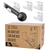No Adhesive Heavy Duty Curtain Rod Holders with Wide Hook, 5X Stronger Than Adhesive Curtain Rod Hooks,Tension Curtain Rod Bracket for Wall with Pin Guide, Curtain Wall Mount (4 Pack, for 0.75