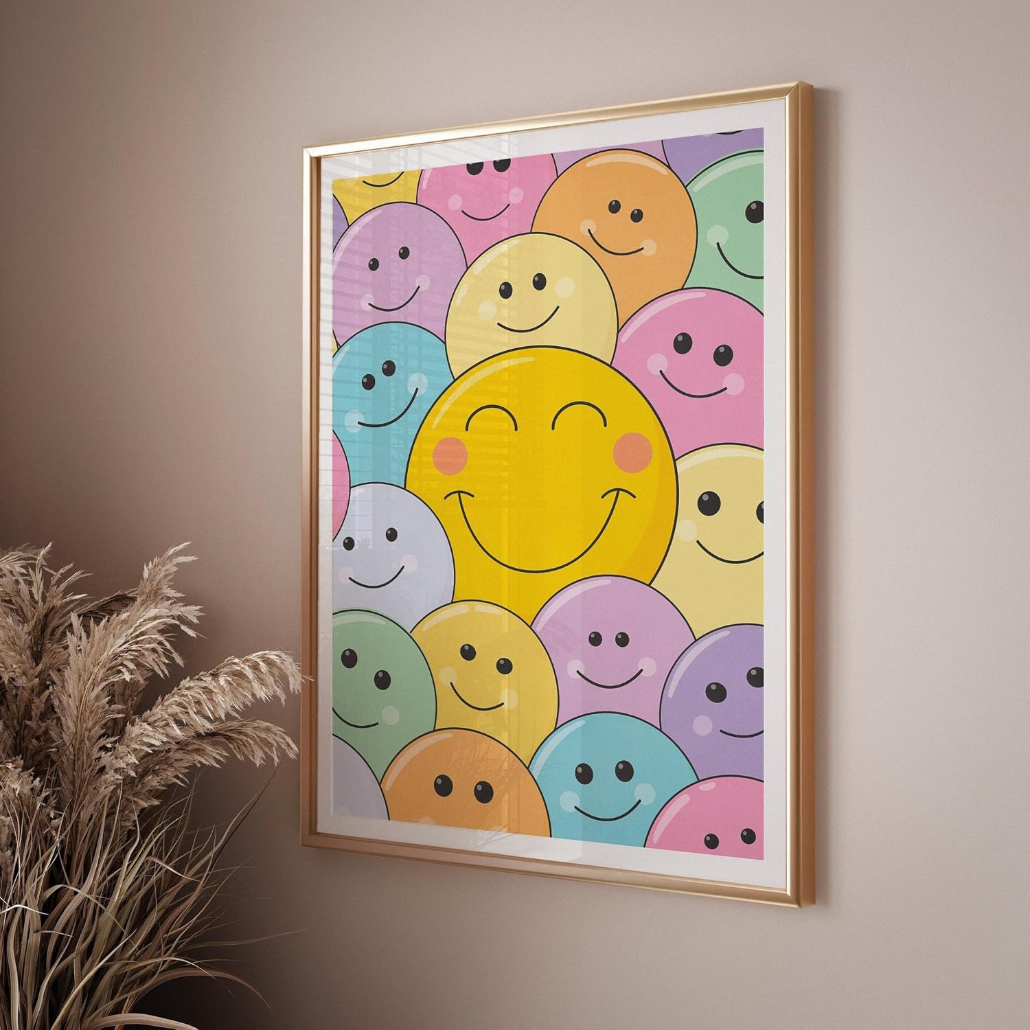 Funny Bright Kid Room Decor Print Poster Art, Poster Wall Art Decor With Colorful Smiley Faces, Modern Colorful Wall Print Funny Bright Kid Room With Smiley Faces Modern,76