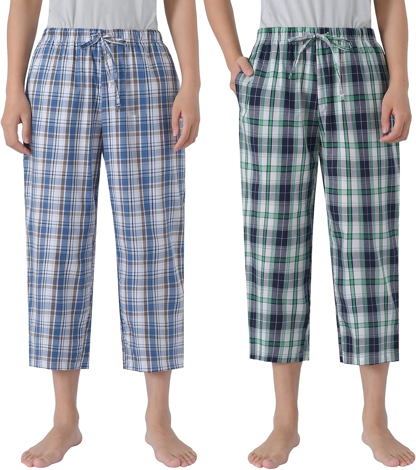 Latuza Women's Cotton Poplin Capri Pajama Pants | Woven Pj Capris, 2 Pack