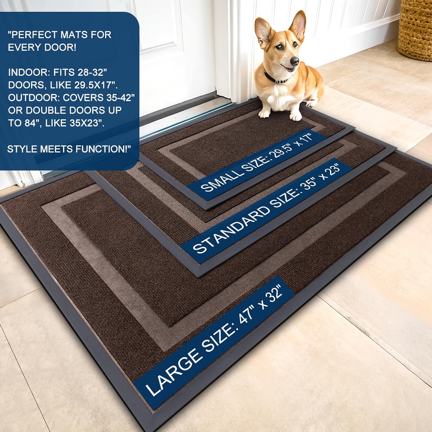 OLANLY Front Door Mat Indoor Outdoor Entrance, Waterproof All-Season, All-Weather Doormat, Sturdy Natural Rubber, Fade Resistant, Low Profile, Easy Clean Patio Porch Entryway Mat, 71x23, Dark Brown Dark Brown Classic Border Rectangular 71" x 23"