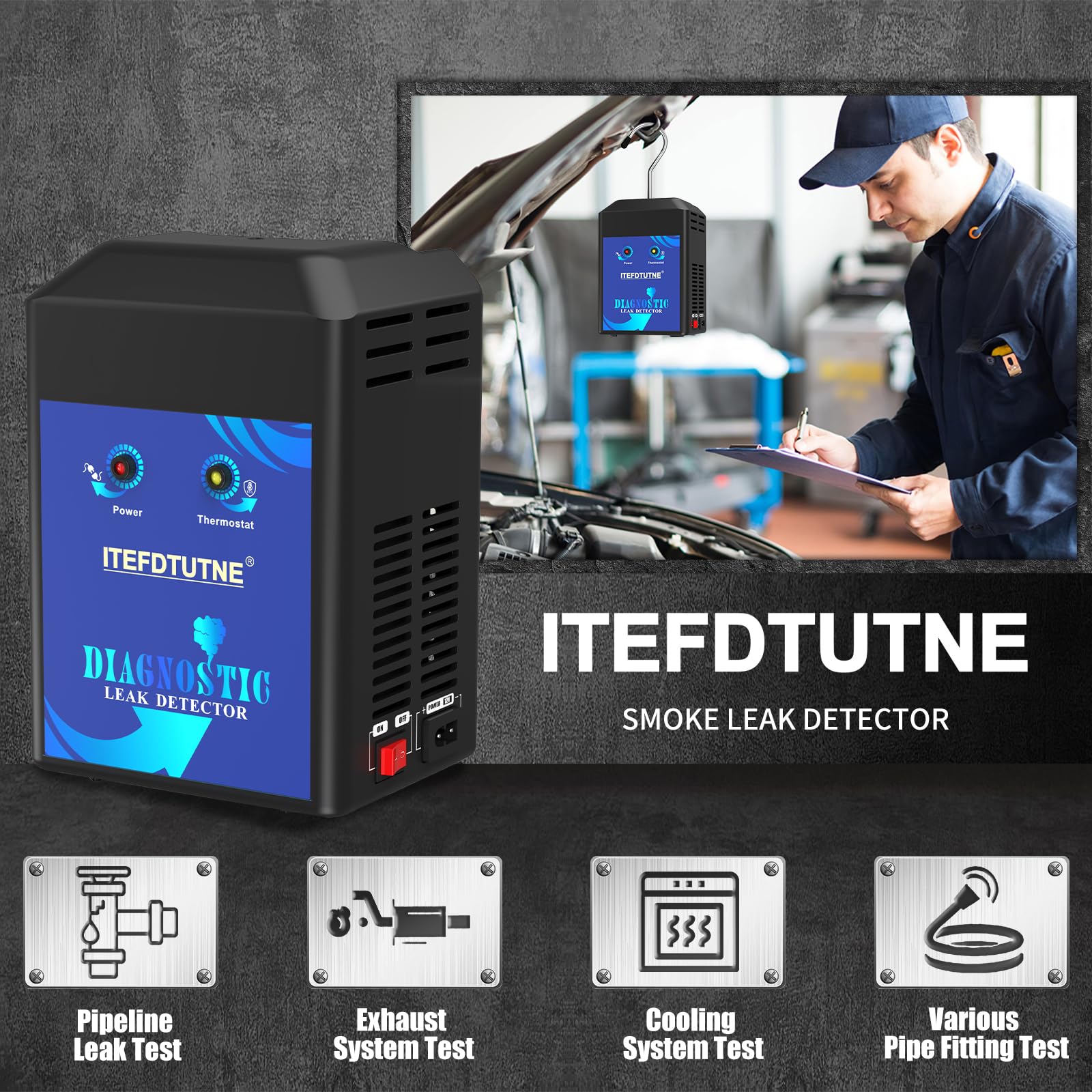 ITEFDTUTNE Automotive Smoke Machine Built-in Air Pump, Evap Smoke Machine Leak Tester,19-23 PSI Auto Fuel Pipe System Leak Detector for EVAP, Vacuum, Fuel and More Leak Testing