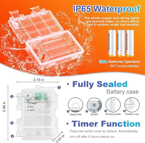 Miniatura 5 de LIGHTOP Guirnalda de luces de Navidad a pilas, 2 x 100 LED, 33 pies, impermeable, alambre de cobre con temporizador para árbol de Navidad, boda,