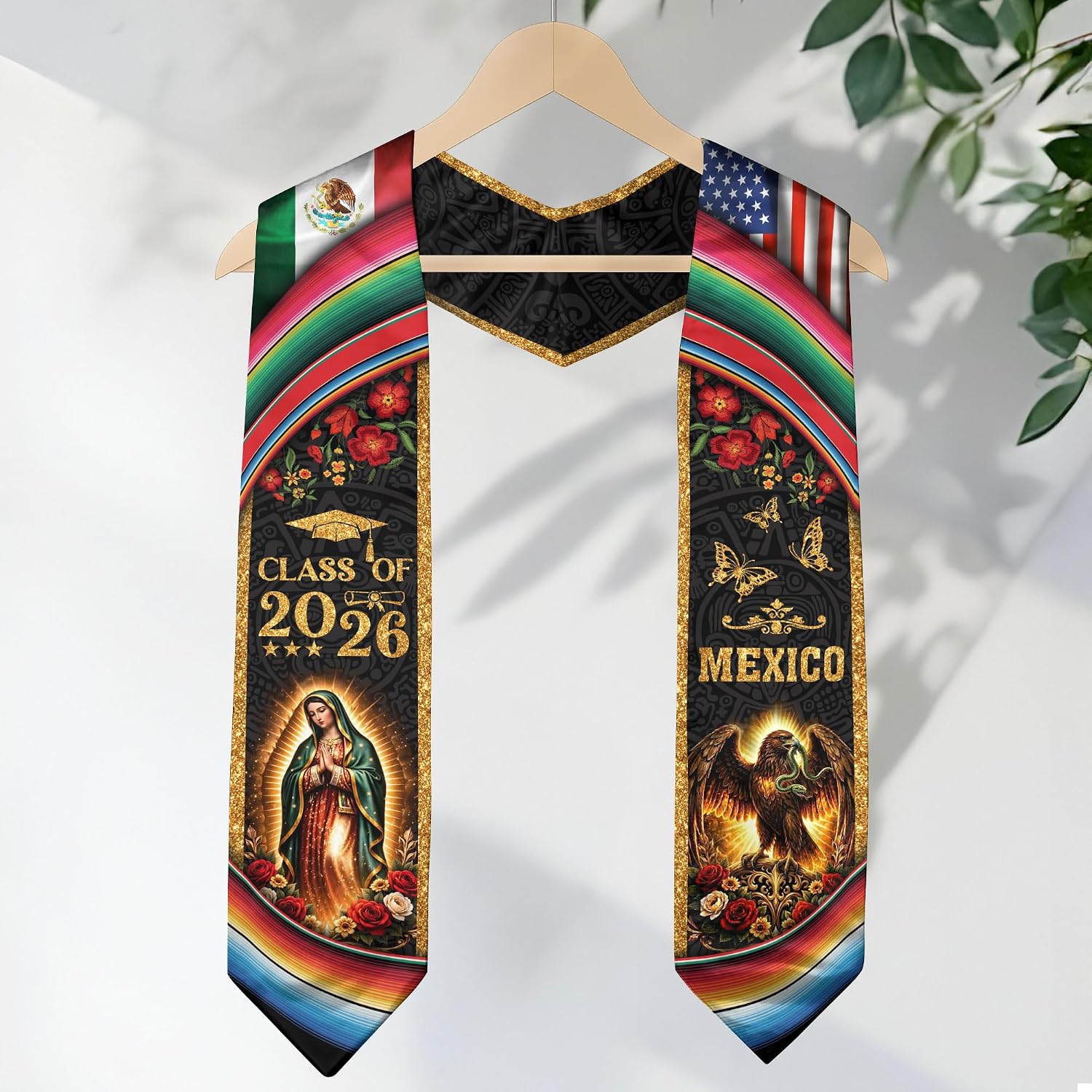 Class Of 2026 Sash, Mexican American Stole, Custom Mexican Graduation | Personalized Mexican graduation stole with cultural-inspired artwork, suitable for commencement keepsakes, special occasions
