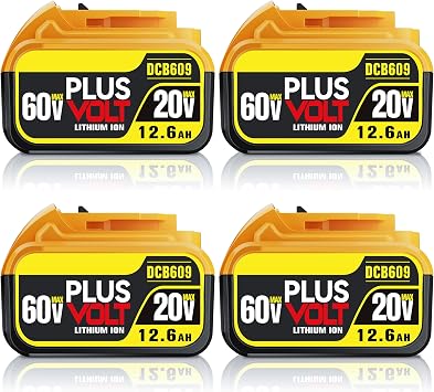 12.6Ah 20V/60V Flex MAX Compatible with Dewalt Lithium Ion Battery with High Capacity Batteries Cordless Power Tools 60 Volt Baterias DCB606 DCB609 DCB612 DCB615 4 Pack MAX 12.6Amp 60Volt