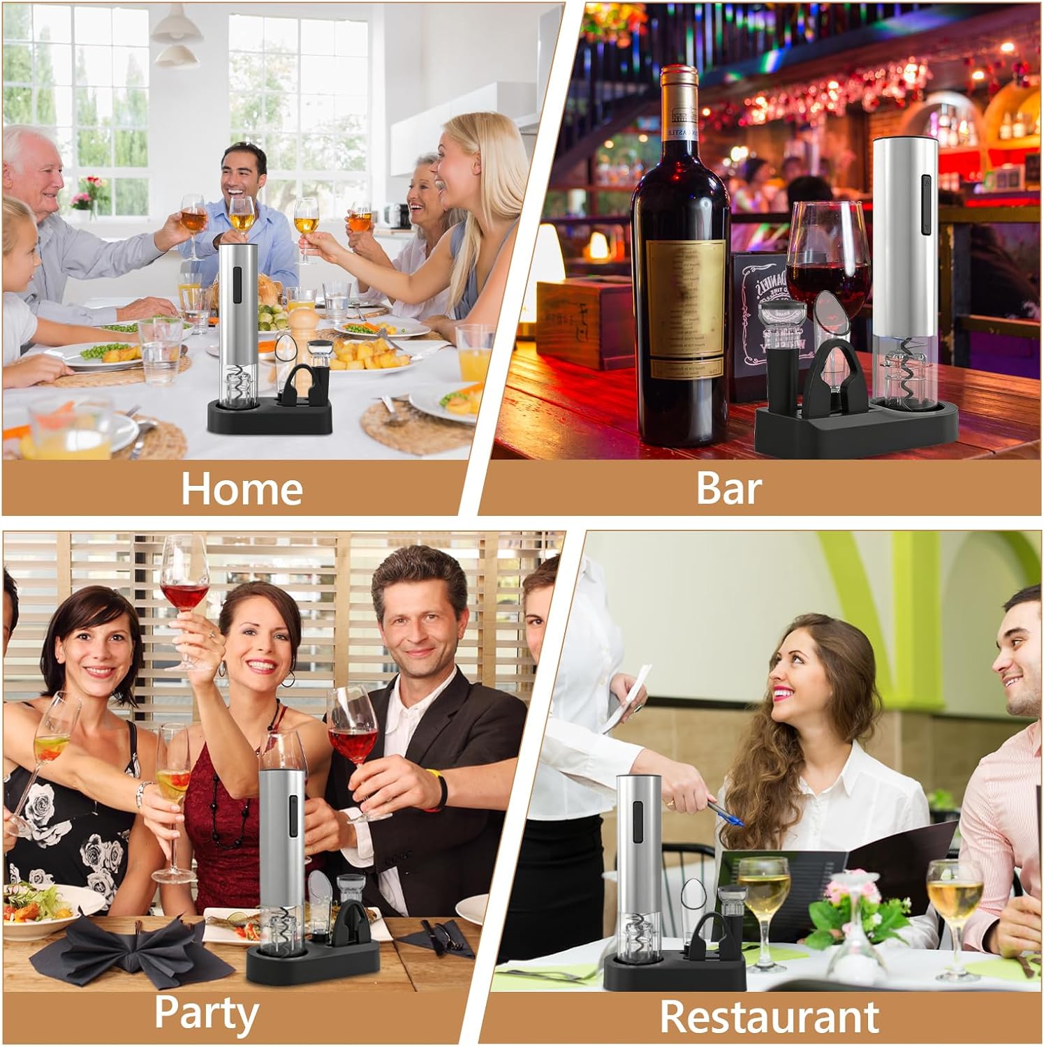 Electric Wine Opener - 5 Piece Set with Storage Base,Foil Cutter,Aerating Pourer & Vacuum Stoppers | USB-C Rechargeable | 40+ Opens Per Charge | Wine Opener Gift for Wine Lovers