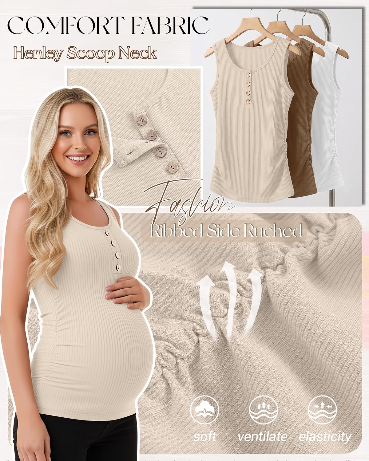 4 Pack Maternity Henley Tank Tops