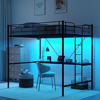 VINGLI Twin Size Metal Loft Bunk Bed Frame for Kids Teens Adults with De...