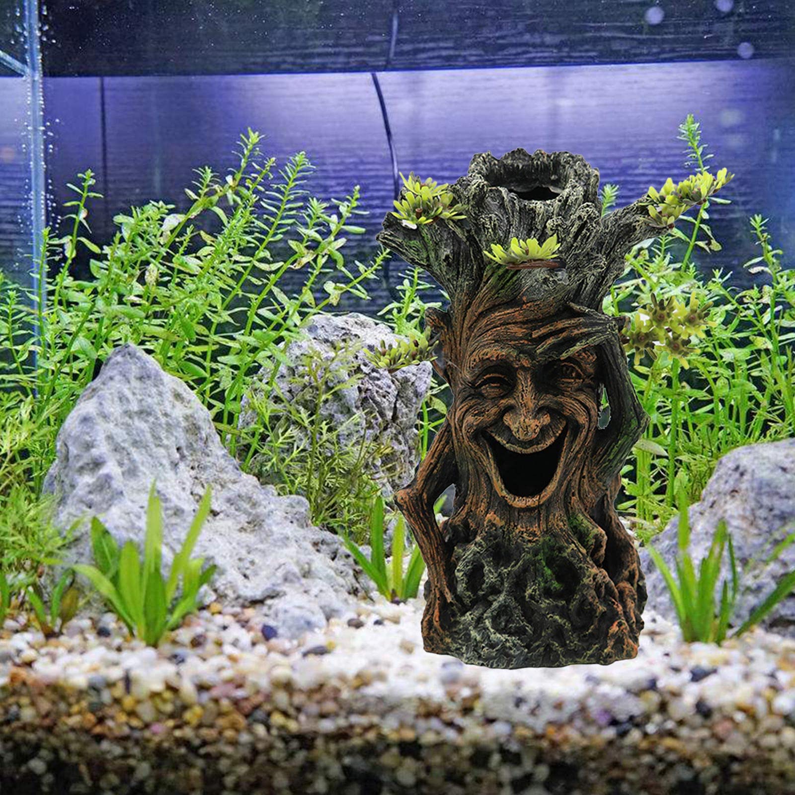 Decorazione per acquario in resina, tronco d'albero, radici con pesce viso per ornamento Betta Accessori per casa sull'albero Pesce grotta Hideou