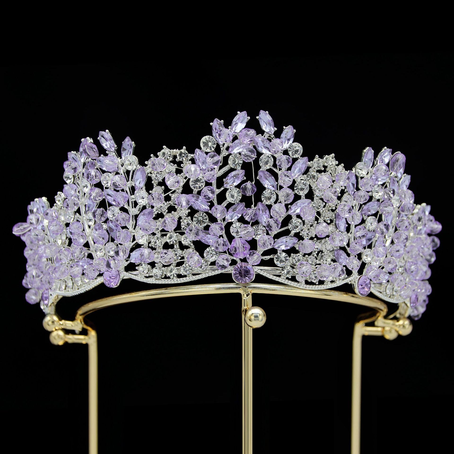 Vintage Purple Crystal Tiara - Women Accessories Hair Accessories Lurrose Vintage Baroque Queen Crown | Purple Violet Crystal  main image 3