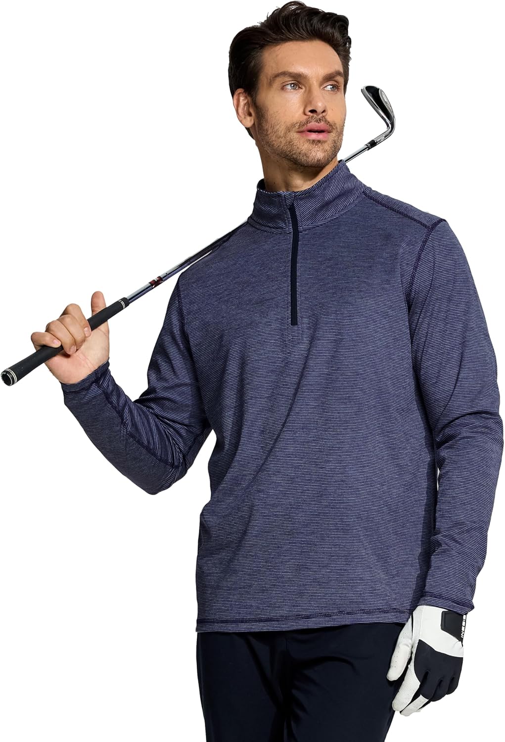 Quarter Zip Pullover Men Performance Dry Fit Stripe Mock Neck Midlayer Golf 1/4 Zip Pullover Mens Sweatshirt - Image 5