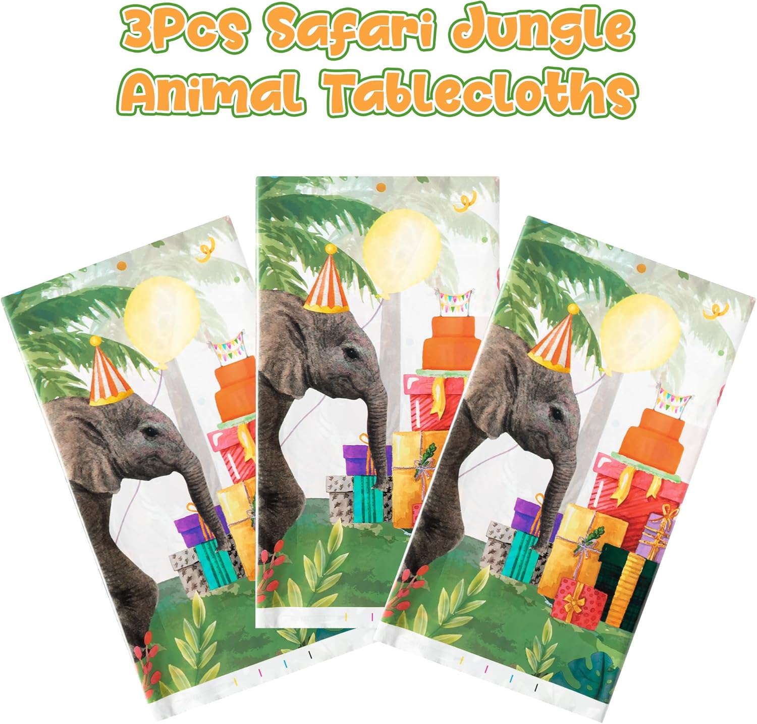 Safari Jungle Animal Tablecloths - 3 Pack Tiger Elephant Wild Animal Plastic Disposable Rectangle Table Cover for Baby Shower Kids Birthday Party Home Dinner Table Decoration 108×54 inches