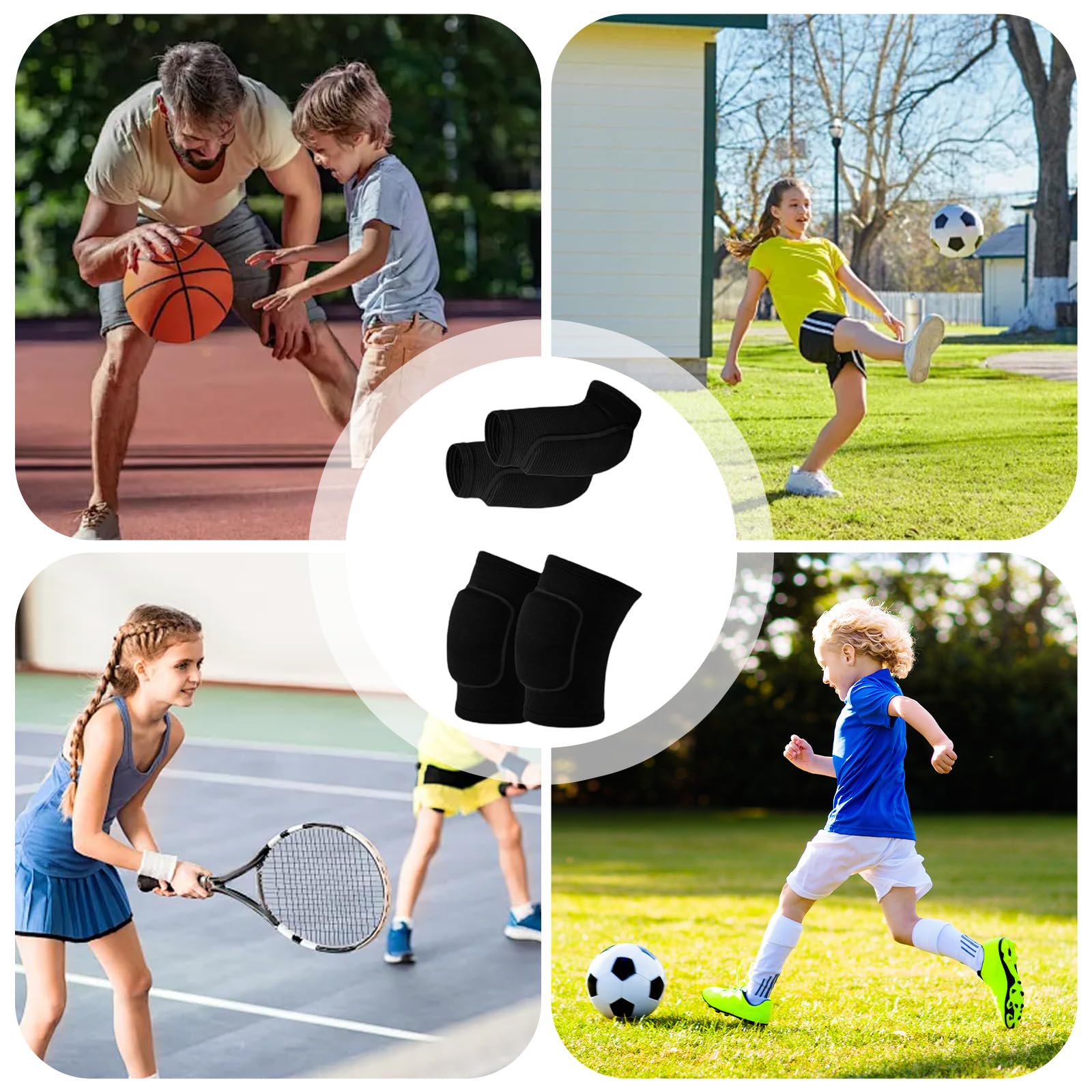 SSKHE Rodilleras elásticas con soporte para codos, mangas transpirables, férula suave, equipo de protección negro completo para voleibol, baile, fútbol, yoga, ciclismo, jogging, tenis