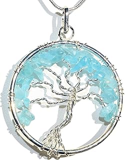 Zenergy Gems Charged Natural Himalayan Natural Blue Apatite Tree of Life Pendant + 20