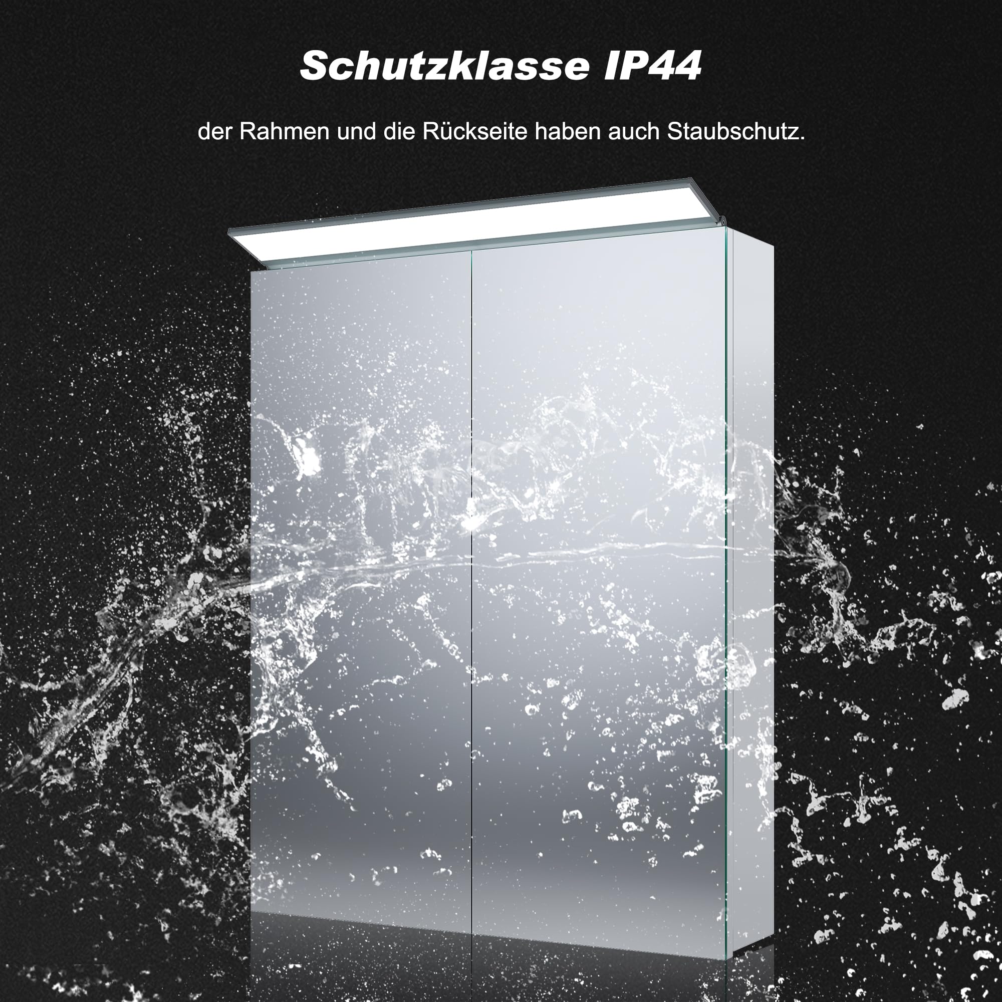 SONNI Spiegelschrank Bad 2-türig mit Beleuchtung 52x65cm, 201 Edelstahl Medizinschrank IP44 spritzwassergeschützt, viel Stauraum, Wandschalter & austauschbare LED-Leuchten