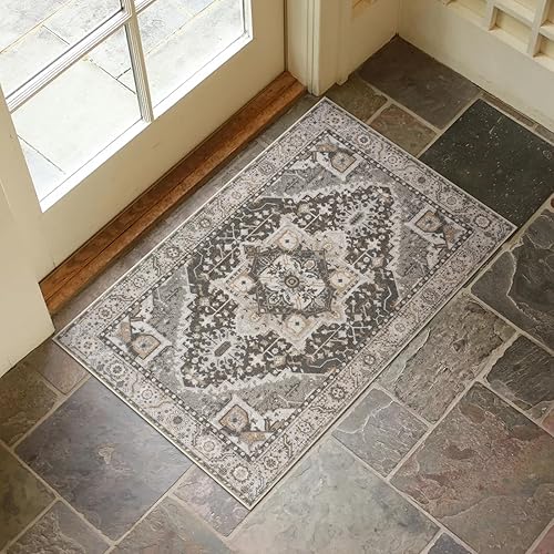 Miniatura 33 de Collive Tapete lavable para puerta de interior, antideslizante, alfombra de entrada retro de 24"x36", tapete de entrada de pelo bajo envejecido para