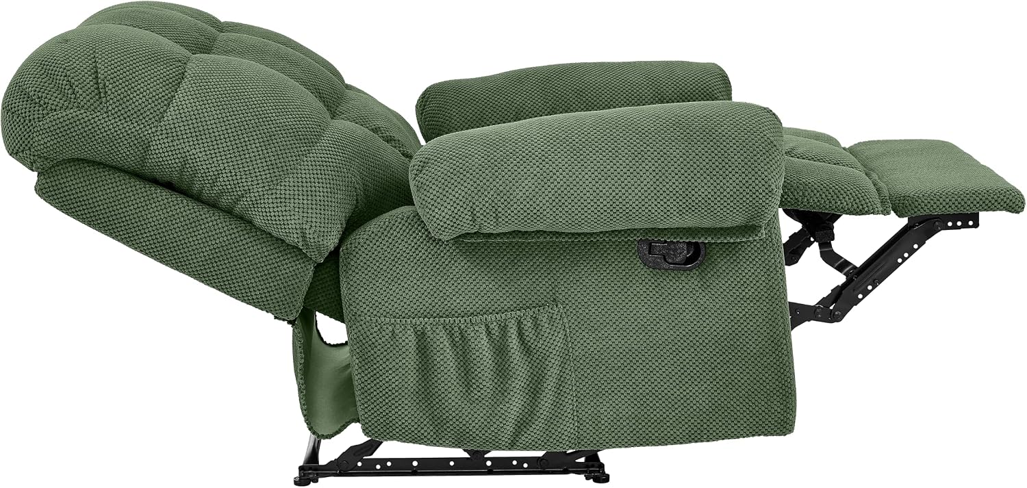 Manual Reclining Chair Comfy Flannel Upholstered Tufted Recliner Chair Ergonomic Reading Armchair with Side Storage Pocket for Living Room Bedroom Home Theater Seating