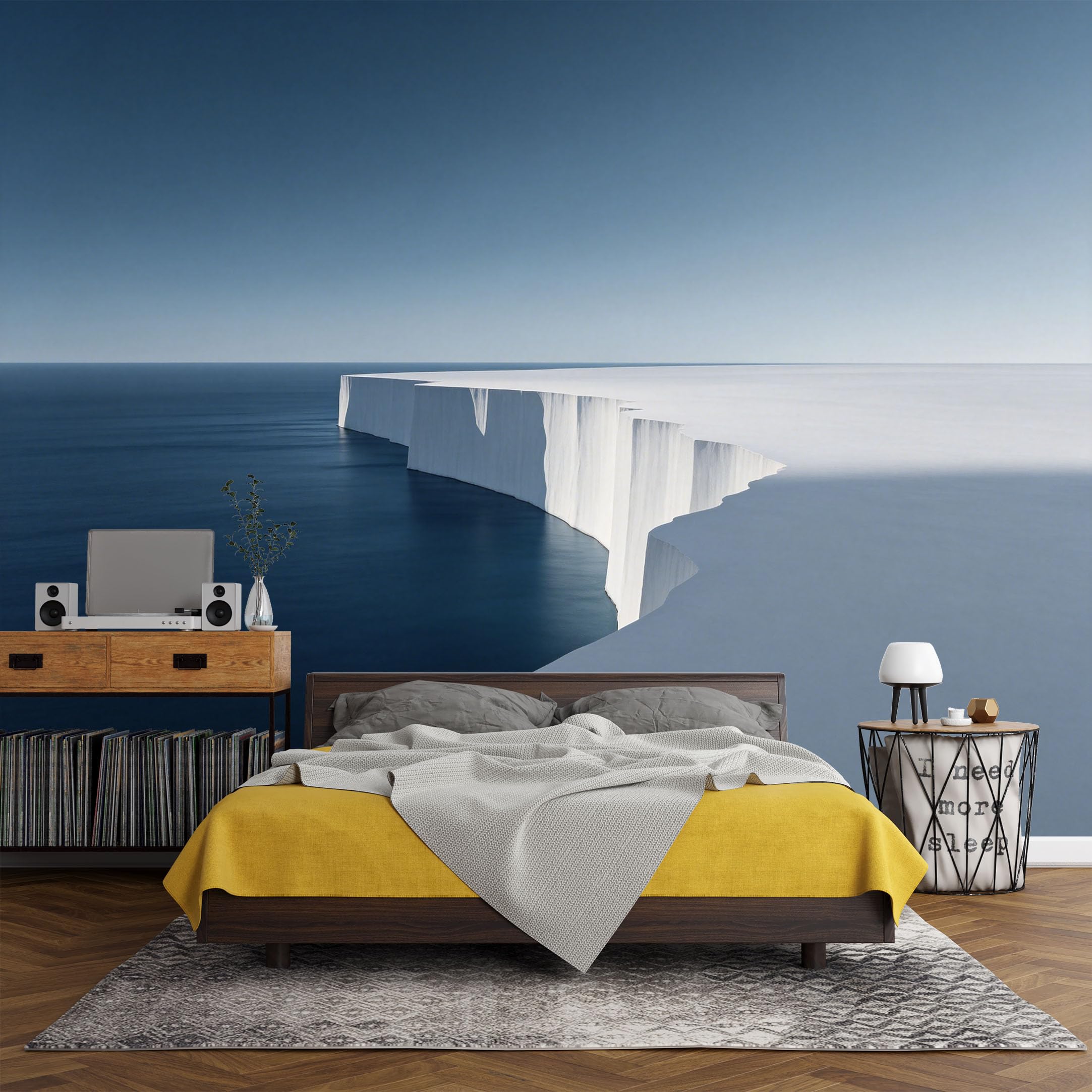 Custom Size Wall Mural， Arctic Glacier Cliff Ocean Blue Minimalist Landscape，SelfAdhesive Art Prints wall Fabric (No PVC) Removable Wallpaper Living Room Decor
