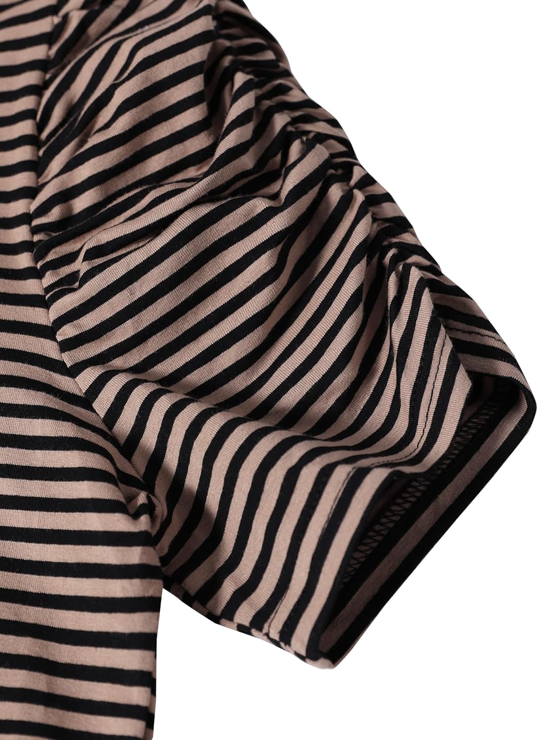 LilyCoco Striped Shirt Women Casual Summer Short Puff Sleeve Crew Neck Fitted Top - Image 4