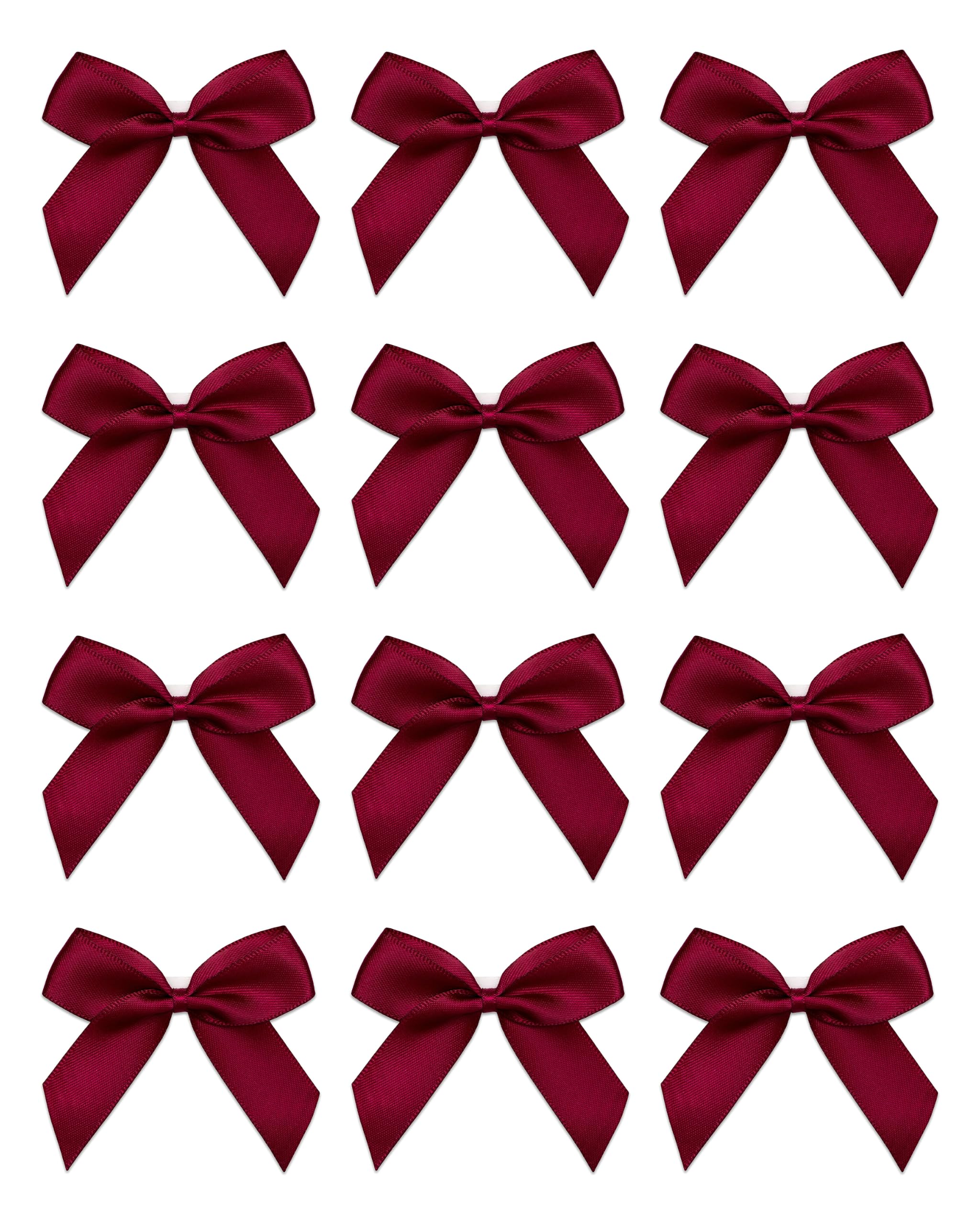 Italian Options Small Satin Ribbon Bows, Self Adhesive Bow Decorations for Crafts, Gift Wrap, Hampers, Hair Bows, Wedding Stationery, Floristry, Christmas, Cakes, Crafting, Burgundy, 24 Pack, 5 cm