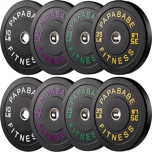 Miniatura 22 de Papababe Placas de peso, juego de placas de pesas de 2 pulgadas, placas de peso de goma protectoras para el suelo, placas de parachoques de 10 a 600