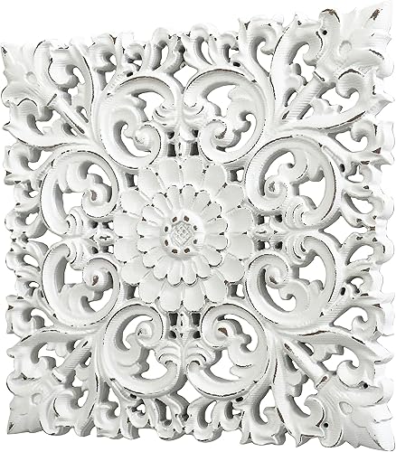 Miniatura 2 de Musanpou Paneles de pared de madera tallados a mano únicos con decoraciones florales colgantes, decoración rústica de pared para sala de estar y