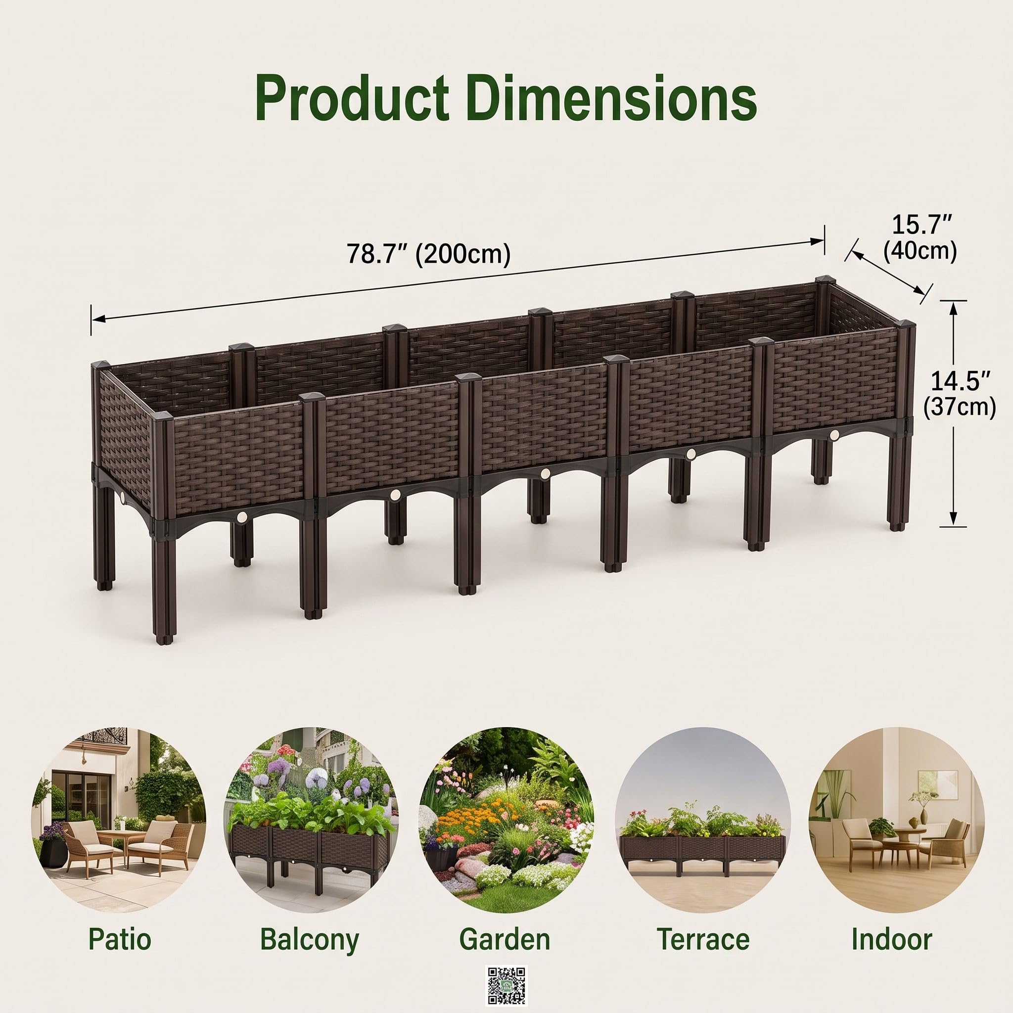 Fioriera rialzata con gambe, in plastica, per giardino, terrazza, balcone