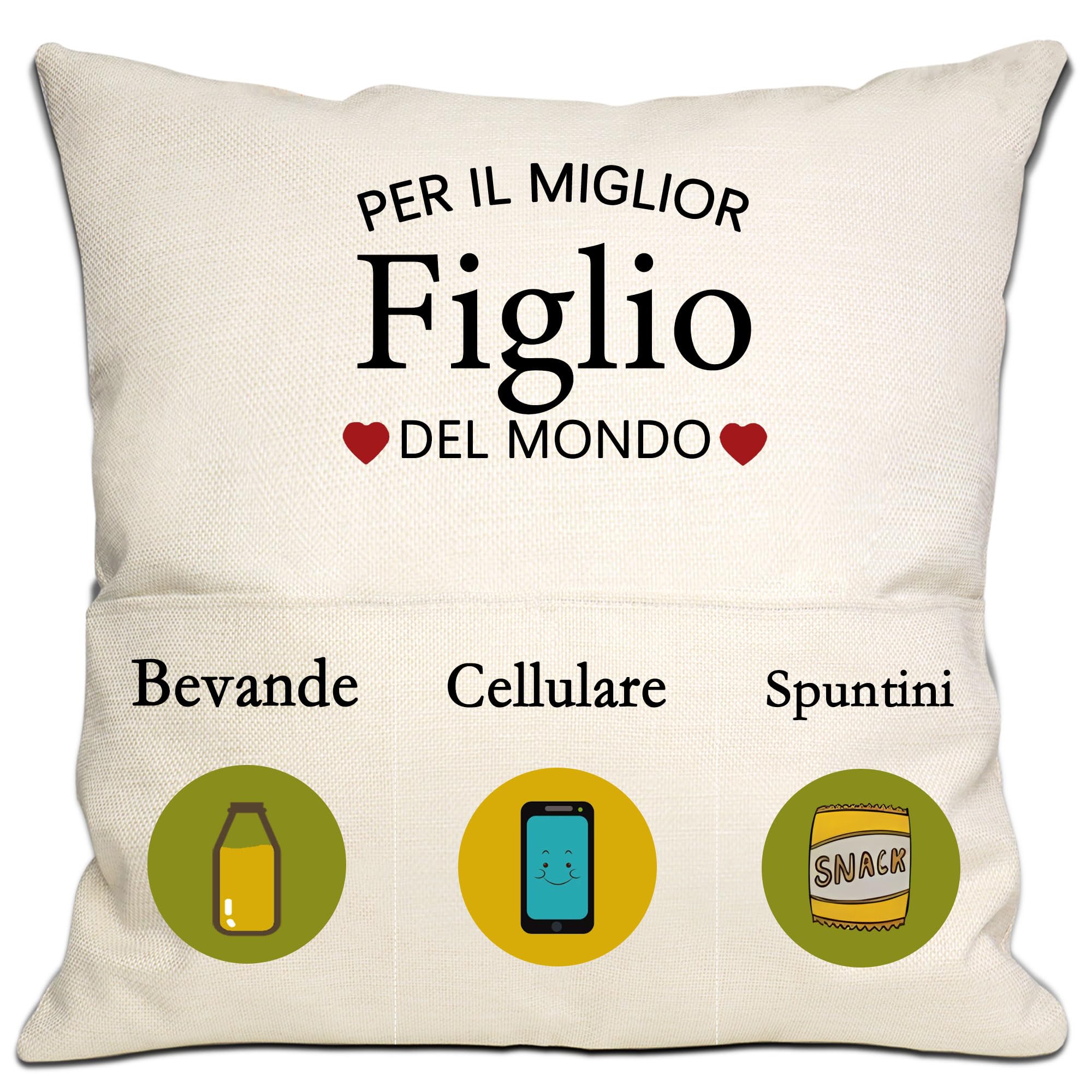 Bommex Figlio Regalo da mamma papà Miglior figlio del mondo Copricuscini 18x18 pollici con 3 tasche per figlio Regalo di compleanno Regalo di laurea Regalo di Natale(figlio)