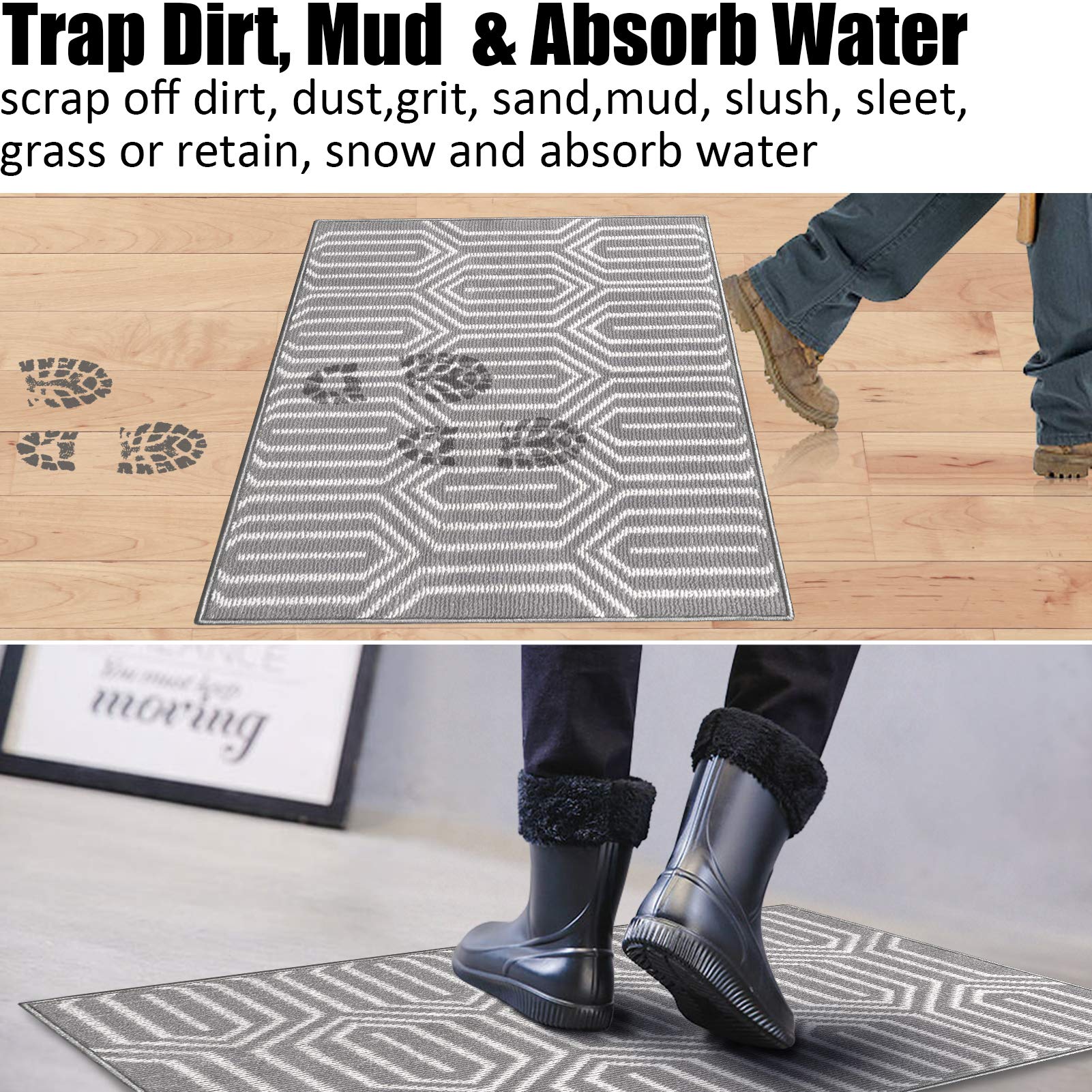 Aoonby Modern Absorbent Doormat, 32" x 48", Grey, Machine Washable, Non Slip, Low Profile, 80 x 120 cm - Image 3