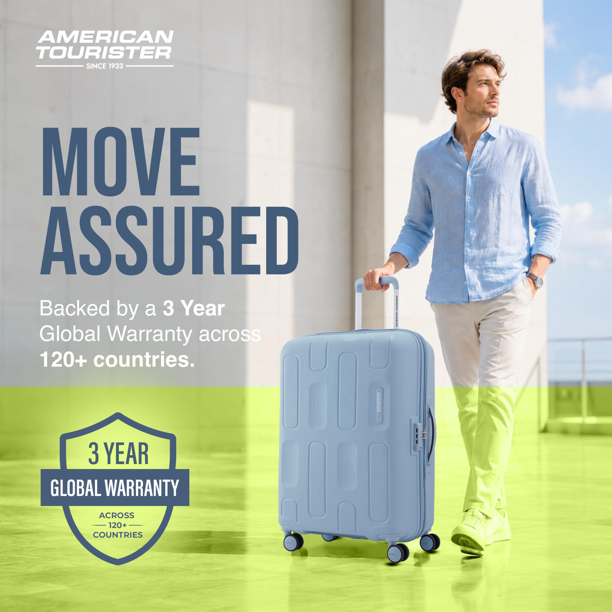 American Tourister Ivy 2.0|Medium Size Check-in Spinner Trolley Bag (68 cm)|360° 8 Wheel Travel Luggage|Hard Case Polypropylene (PP) Suitcase|Combination Lock|Blue Frog 3