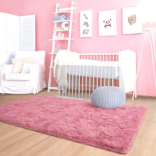 Miniatura 7 de Noahas Alfombras esponjosas para dormitorio, 4 x 5.3 pulgadas, color rubor, alfombras gruesas y peludas para sala de estar, alfombra suave para