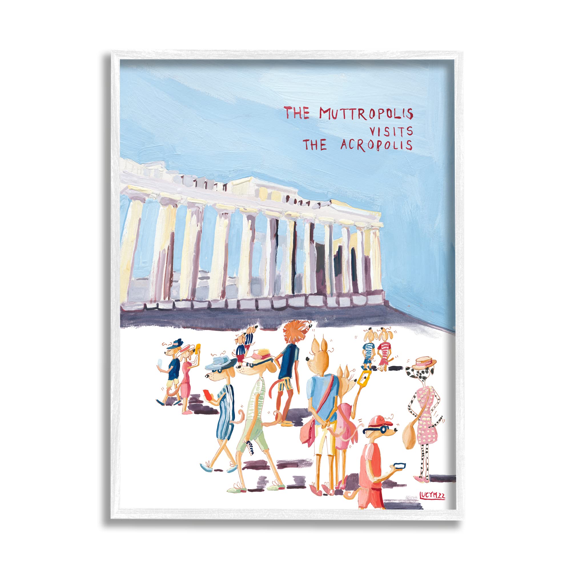 Stupell Industries Muttropolis Visits Acropolis Funny Framed Giclee Art, Design by Lucy Marshall