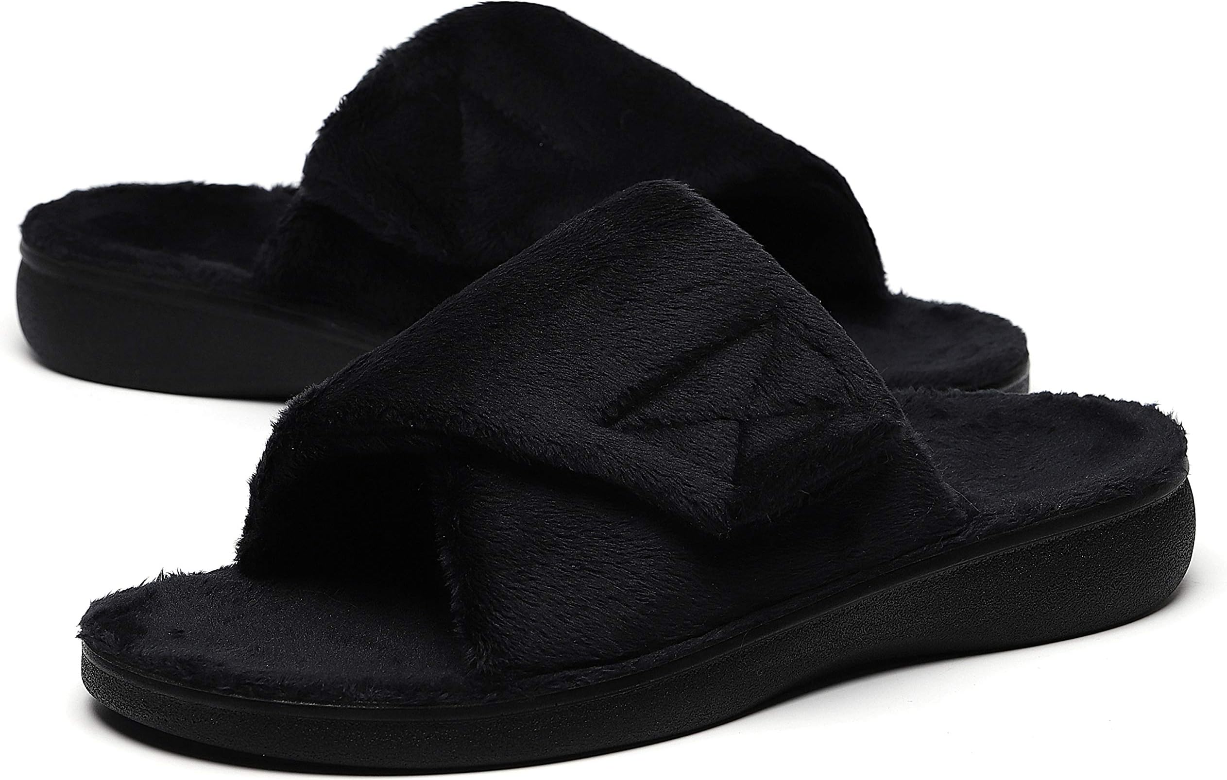 Fuzzy House Slippers With Arch Support Orthotic Heel Cup Sandals For Women