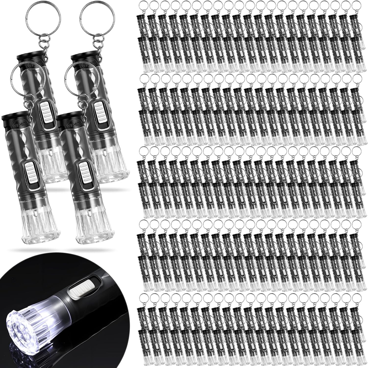 Jexine 500 Pcs Mini Flashlight Keychain Bulk, Small LED Key Ring Lights