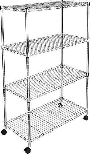 HealSmart Estantería de almacenamiento resistente de 4 niveles, cromada, 35.43 pulgadas de profundidad x 17.72 pulgadas de ancho x 65.35 pulgadas de