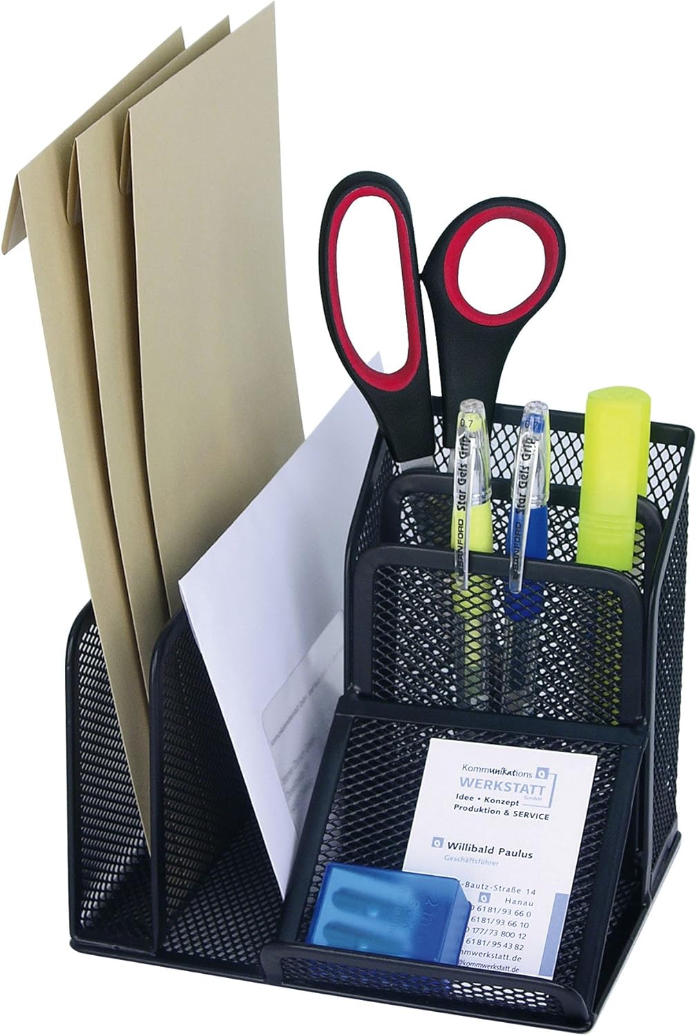 Wedo Butler Office 65501 Pen Holder 4 Compartments and Slant Tray Wire Metal Black