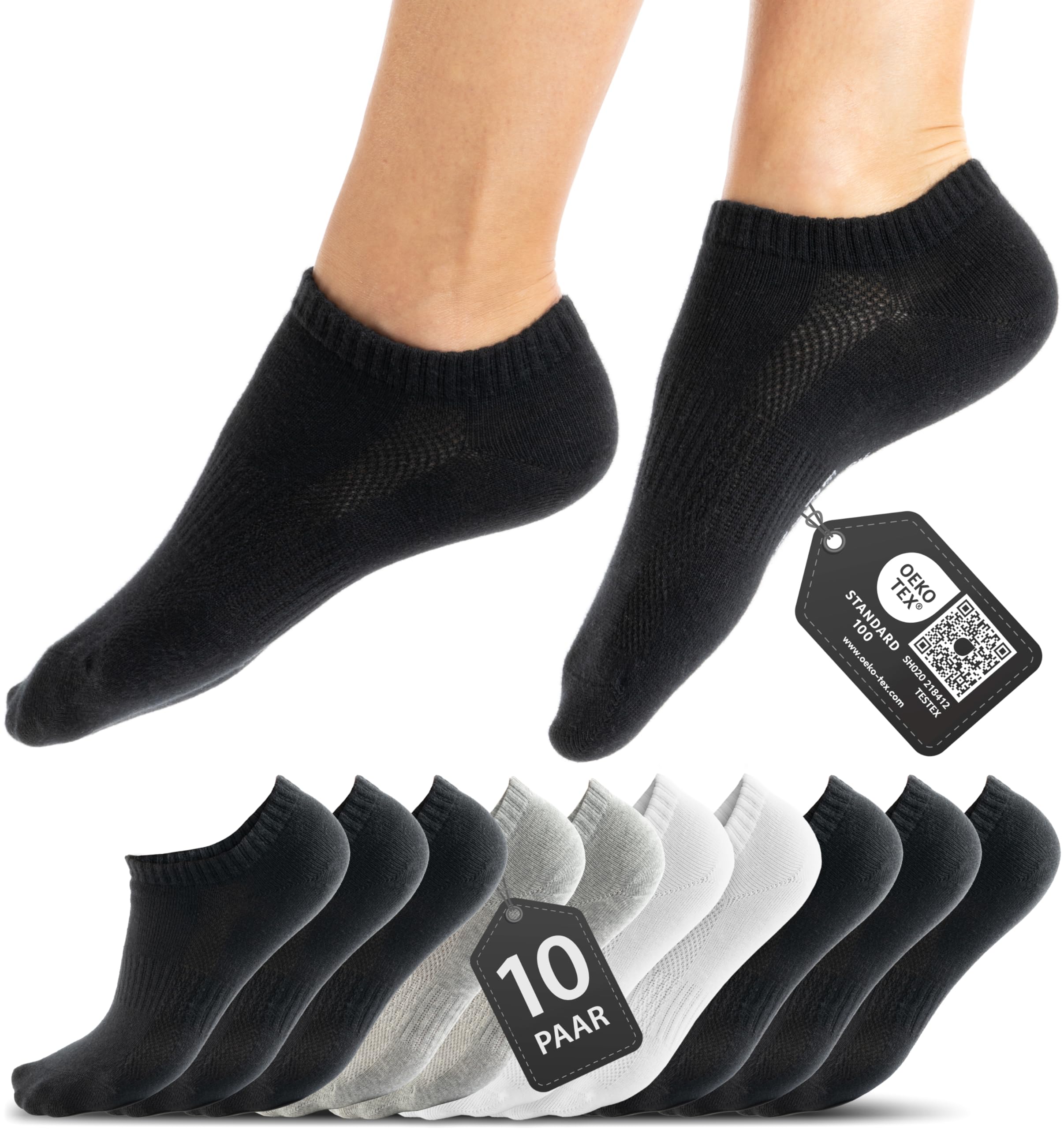 HELDENWERK 10 Paar Premium Sneaker Socken Herren & Damen aus gekämmter Baumwolle mit Komfortbund ohne drückende Naht, Kurzsocken Set Unisex Sportsocken