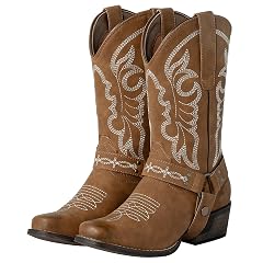 Js o l e Womens Square Toe Cowgirl Cowboy Boots Wide Calf Rodeo Western Riding Boots with Removable