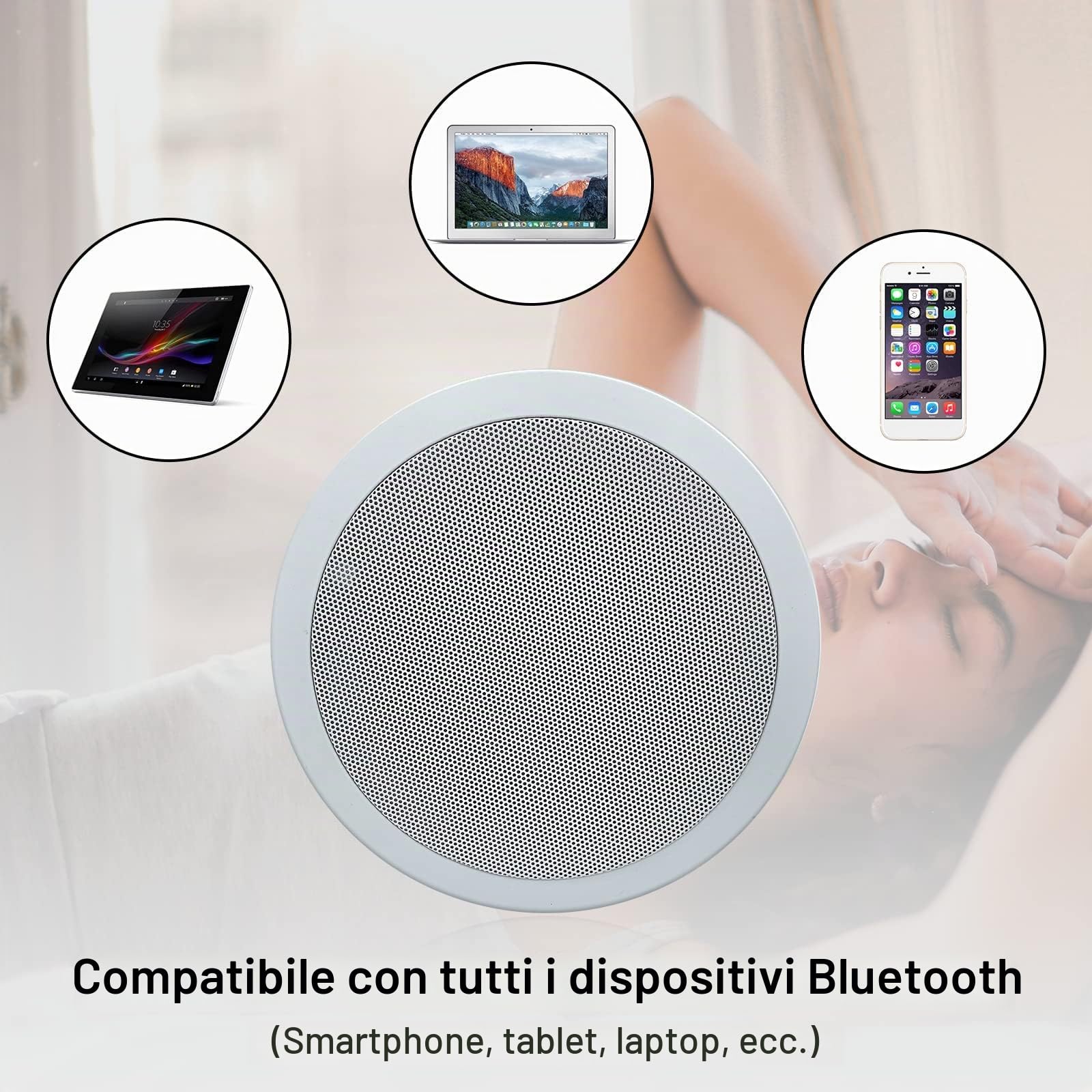Herdio 6.5 pollici HCS-818BT Altoparlanti da soffitto Bluetooth 320W a 2 vie con montaggio a incasso in altoparlanti a parete per la casa Bagno Cucina Ufficio con audio a gamma completa