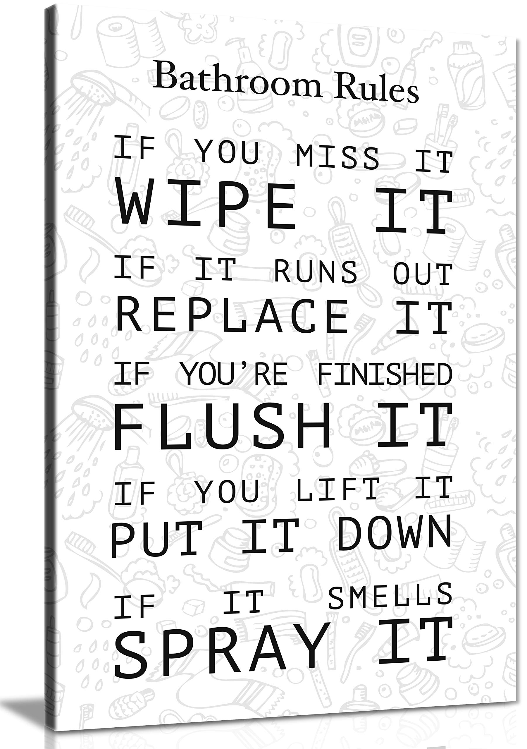 Panther Print White Canvas Wall Art For Washroom And Toilets, Beautifully Framed Prints On Canvas, Toilet And Bathroom Rules, Print For Special Occasions, (12X8 Inch)