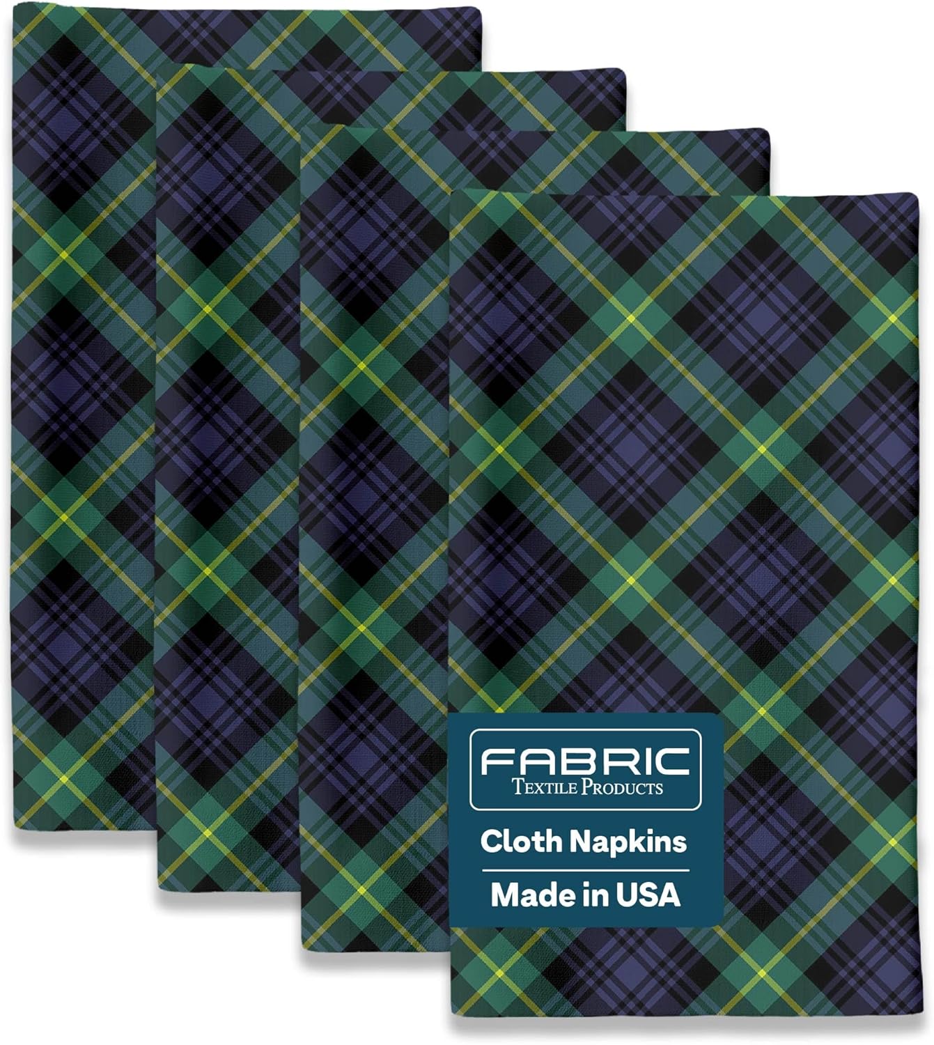 Blue & Green Tartan Cloth Napkins Set of 12 | Decorative Plaid Dinner Napkins | Made in The USA | Stain-Resistant & Absorbent | Reusable